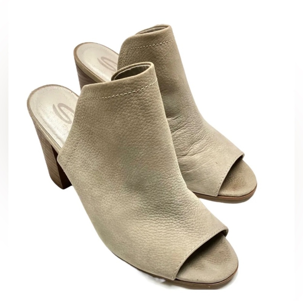 Sbicca Vintage Collection Mule Open Toe Tan Heel Shoes Size 8 Leather